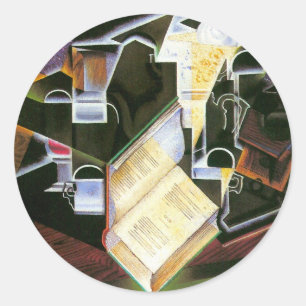 Buch, Pfeife und Brille, Juan Gris, Vintage Kubism Runder Aufkleber