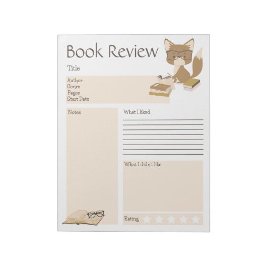 Buch Reading Fox Notizblock (Rotiert)