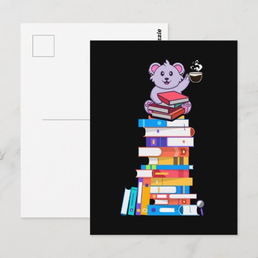 Buch Tee Kaffee Kawaii Bookworm Koala Postkarte (Vorne/Hinten)
