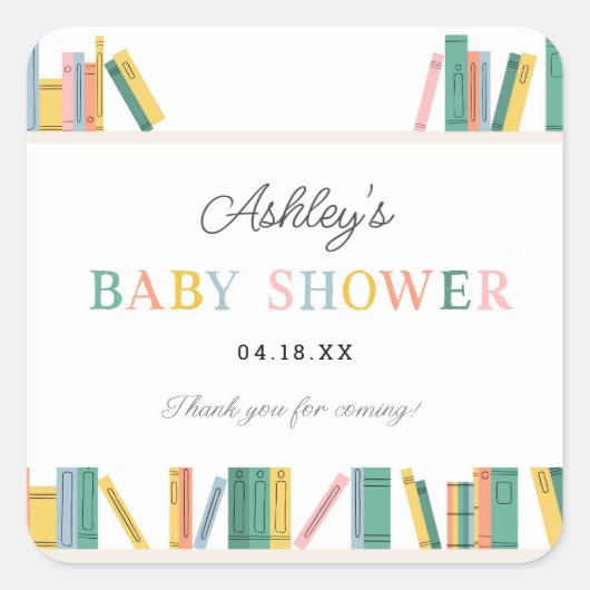 Buch Theme Storybook Baby Shower Quadratischer Aufkleber (Vorderseite)
