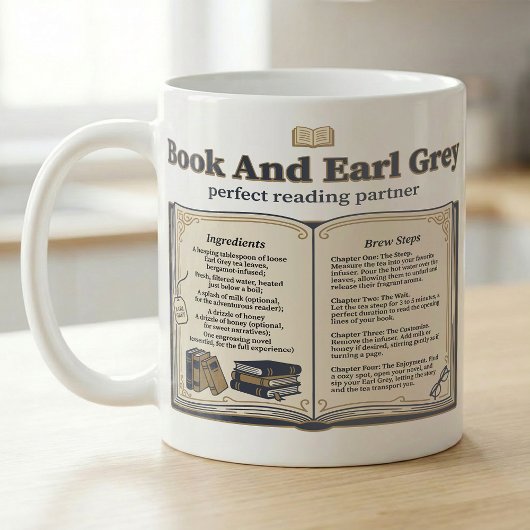 Buch und Earl Grey Tee Rezept Kaffeetasse