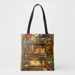 Buch- und Schlafkatzenliebhaber Faux-Buntglas Tasche