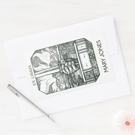 Buch und Schwert-Buchzeichen Rechteckiger Aufkleber (Umschlag)