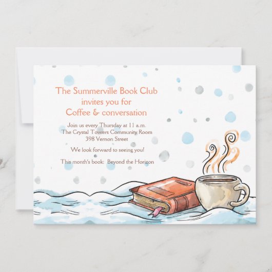 Buch-und Tasse Kaffee-Einladung Einladung (Vorderseite)