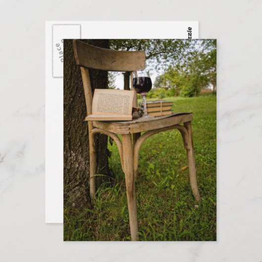 Buch und Wein Postkarte (Vorne/Hinten)