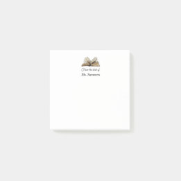 Buch vom Schreibtisch des Lehrers Post-it Klebezettel