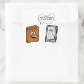 Buch vs. E-Book Quadratischer Aufkleber (Tasche)