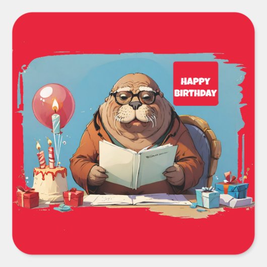 Buch Walrus Quadratischer Aufkleber (Vorderseite)