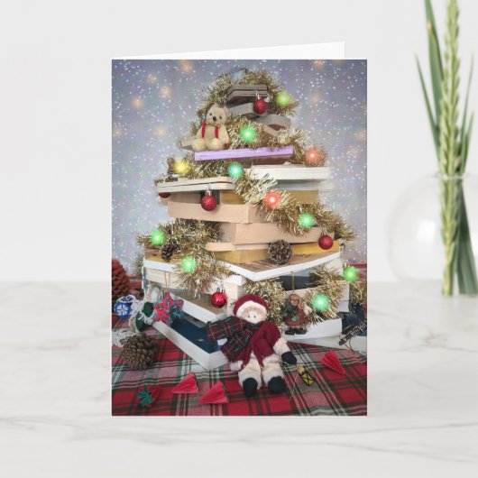 Buch-Weihnachtsbaum Feiertagskarte (Vorderseite)