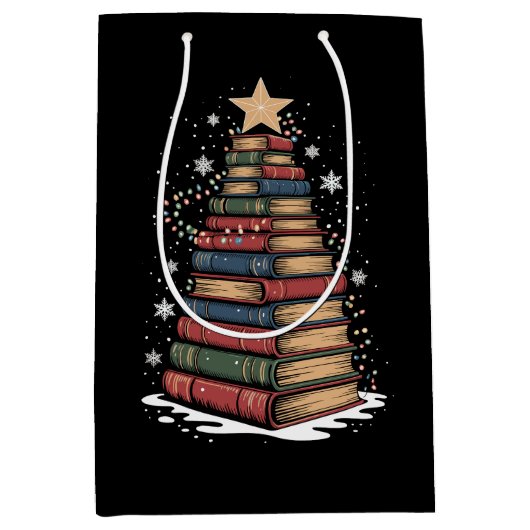 Buch Weihnachtsbaum Lehrer Librarian Xmas Urlaub Mittlere Geschenktüte (Vorderseite)