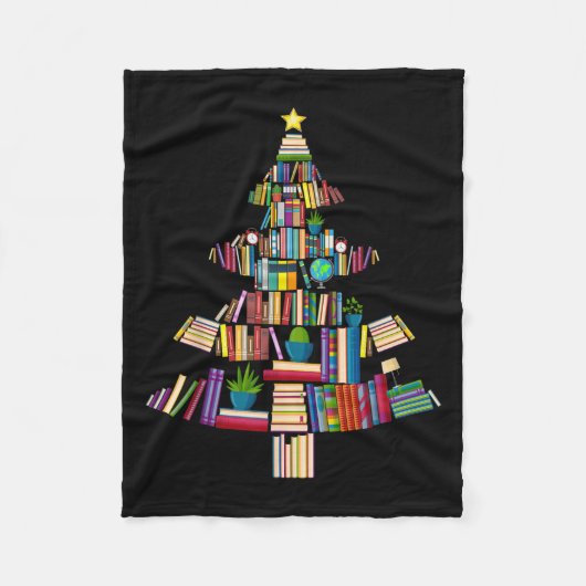 Buch Xmas Tree Lights Buch Librarian Teacher Fleecedecke (Vorderseite)