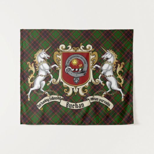 Buchan Clan Abzeichen & Unicorns w/Tartan Wandteppich (Vorderseite (Horizontal))