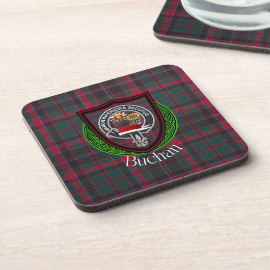Buchan Scottish Clan Tartan & Crest Getränkeuntersetzer (Linke Seite)