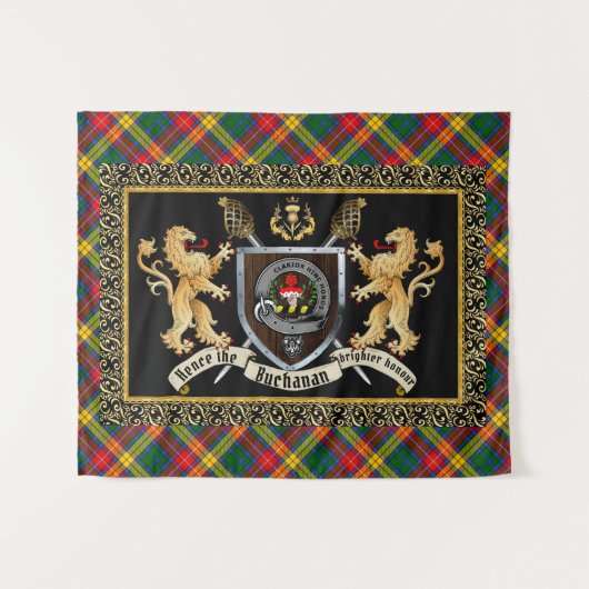Buchanan Clan Abzeichen & Motto mit Löwen Wandteppich (Vorderseite (Horizontal))