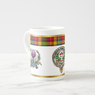 Buchanan Clan Abzeichen Tartan & Motto Porzellantasse