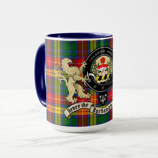 Buchanan Clan Abzeichen & Tartan Tasse (Vorderseite Links)