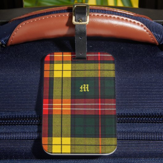 Buchanan Clan Plaid schottisches Muster Monogramm Gepäckanhänger (Vorderseite Insitu 2)