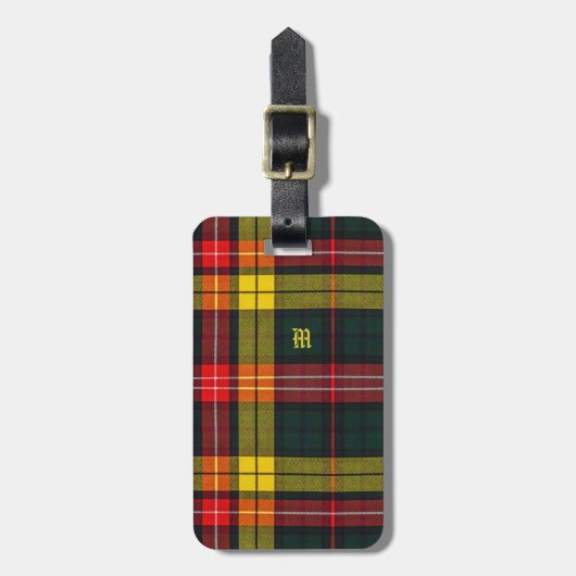 Buchanan Clan Plaid Scottish Pattern Monogram Gepäckanhänger (Vorderseite vertikal)
