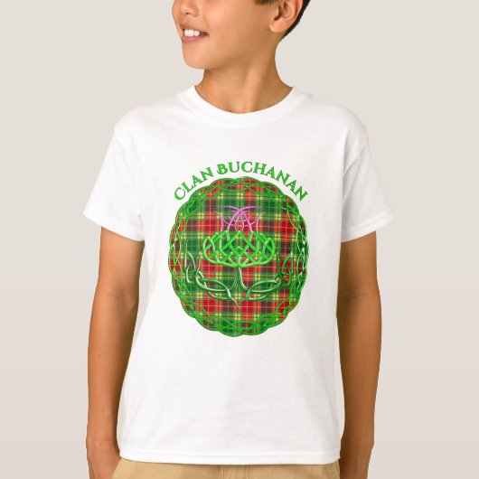 Buchanan Scottish Tartan Celtic Thistle T-Shirt (Vorderseite)