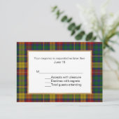 Buchanan Tartan Kariert Wedding RSVP Card (Stehend Vorderseite)