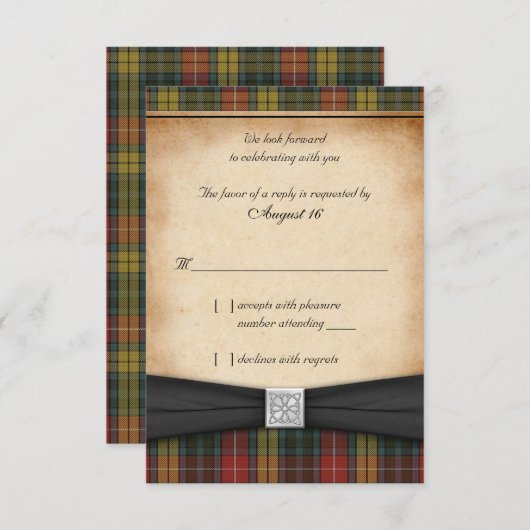 Buchanan Weathered Tartan Wedding Reply RSVP Card (Vorne/Hinten)