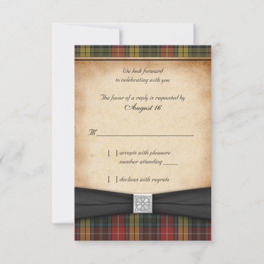 Buchanan Weathered Tartan Wedding Reply RSVP Card Karte (Vorderseite)