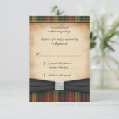 Buchanan Weathered Tartan Wedding Reply RSVP Card Karte (Stehend Vorderseite)