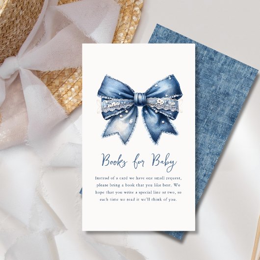 Buchanfrage | Blue Jean Denim Bow Baby Shower Begleitkarte