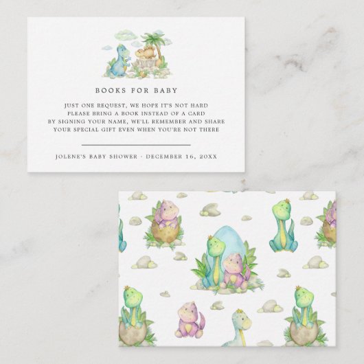 Buchanfrage | Little Dinosaur Baby Dusche Begleitkarte (Vorne/Hinten)