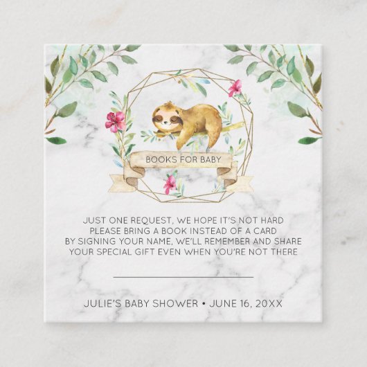 Buchanfrage | Tropical Sloth Baby Dusche Begleitkarte (Vorderseite)