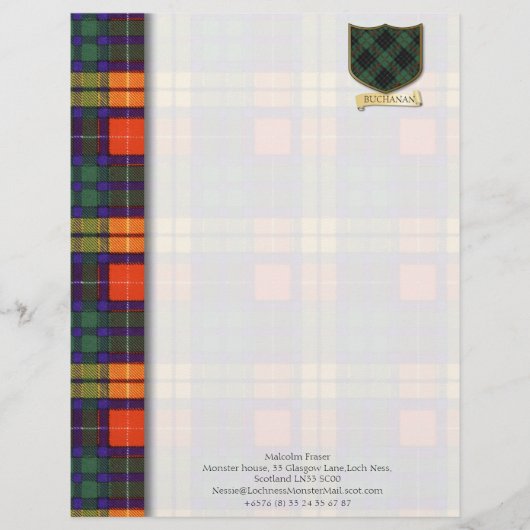 Büchanisches Tartan-Designpapier Briefbogen (Vorderseite)
