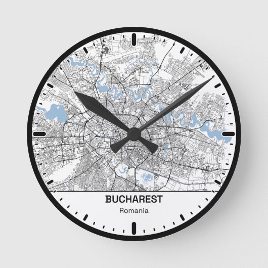 Bucharest Clock City Line Art Runde Wanduhr (Vorderseite)