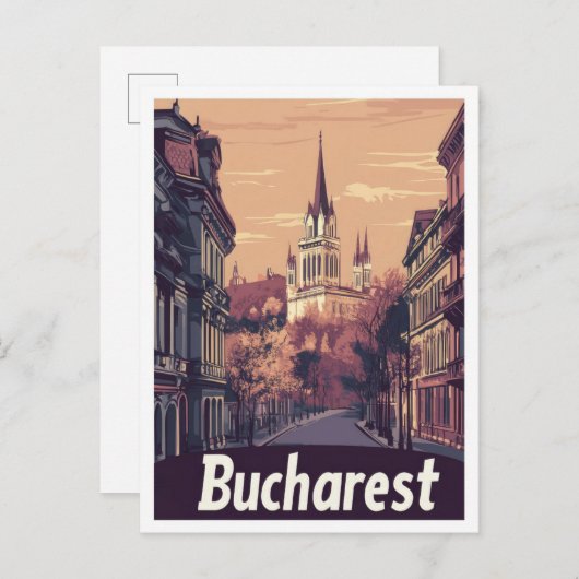 Bucharest Rumänien Art Vintage Reisevorführung Postkarte (Vorne/Hinten)