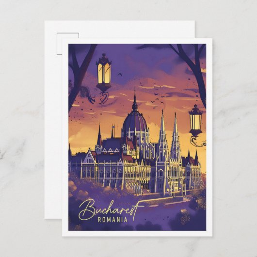 Bucharest Rumänien Vintage Kunstreise - Illustrati Postkarte (Vorne/Hinten)