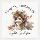 Buchaufkleber, Buchzeichen Custom Dark Haar Girl Quadratischer Aufkleber (Vorderseite)