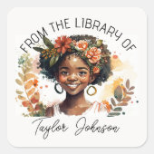 Buchaufkleber, Buchzeichen Custom Dark Haar Girl Quadratischer Aufkleber (Vorderseite)