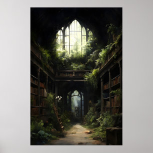 Buchbibliotheksdruck im botanischen Gotik-Stil, ve Poster