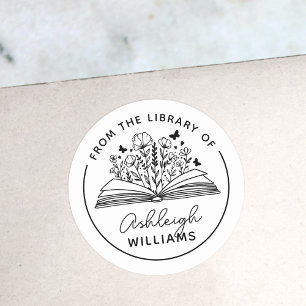 Buchblüten und Schmetterlinge aus der Bibliothek Runder Aufkleber