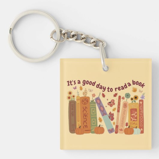 Buchbuch Liebhaber, OrangePumpkin und Herbstlaub Schlüsselanhänger (Vorderseite)