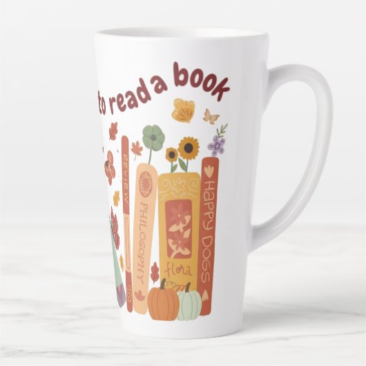 Buchbuch Liebhaber, Pumpkin und Herbstlaub Große Milchtasse (Rechts)