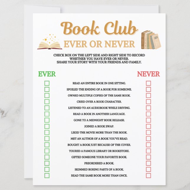 Buchclub Ever Or Never Spiel (Vorderseite)