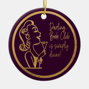 Buchclub-Freund Vintage-Dame Chic Lila Gold Keramik Ornament