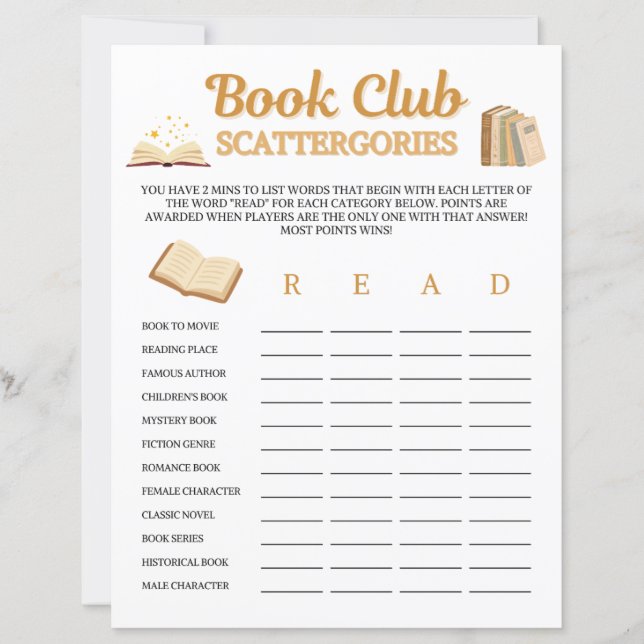 Buchclub-Scattergories-Spiel (Vorderseite)