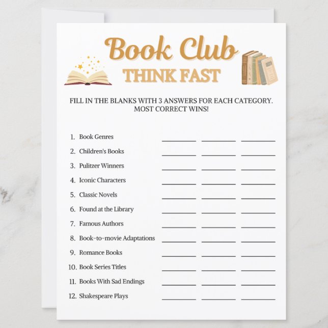 Buchclub Think Fast Spiel (Vorderseite)