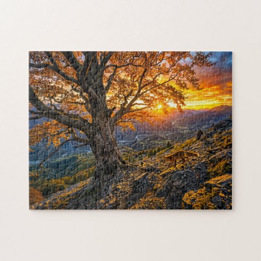 Buche am Hang mit Fuchs Puzzle (Horizontal)