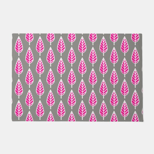 Buche Leaf Muster, Fuchsia Pink und Silver Grau Fußmatte (Vorderseite)