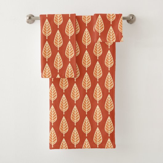 Buche Leaf Muster, Schatten von Mandarin Orange Badhandtuch Set (Insitu)