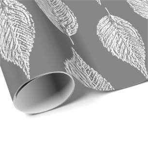Buchen-Blatt-Kreide-Druck, Graues/Grau und Weiß Geschenkpapier