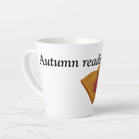 Buchen mit Kaffee und Glas mit Herbstblättern Milchtasse (Linke Ecke)