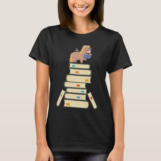 Buchen Pony Tee Kaffee Kawaii Bookworm Pferd (Vorderseite)